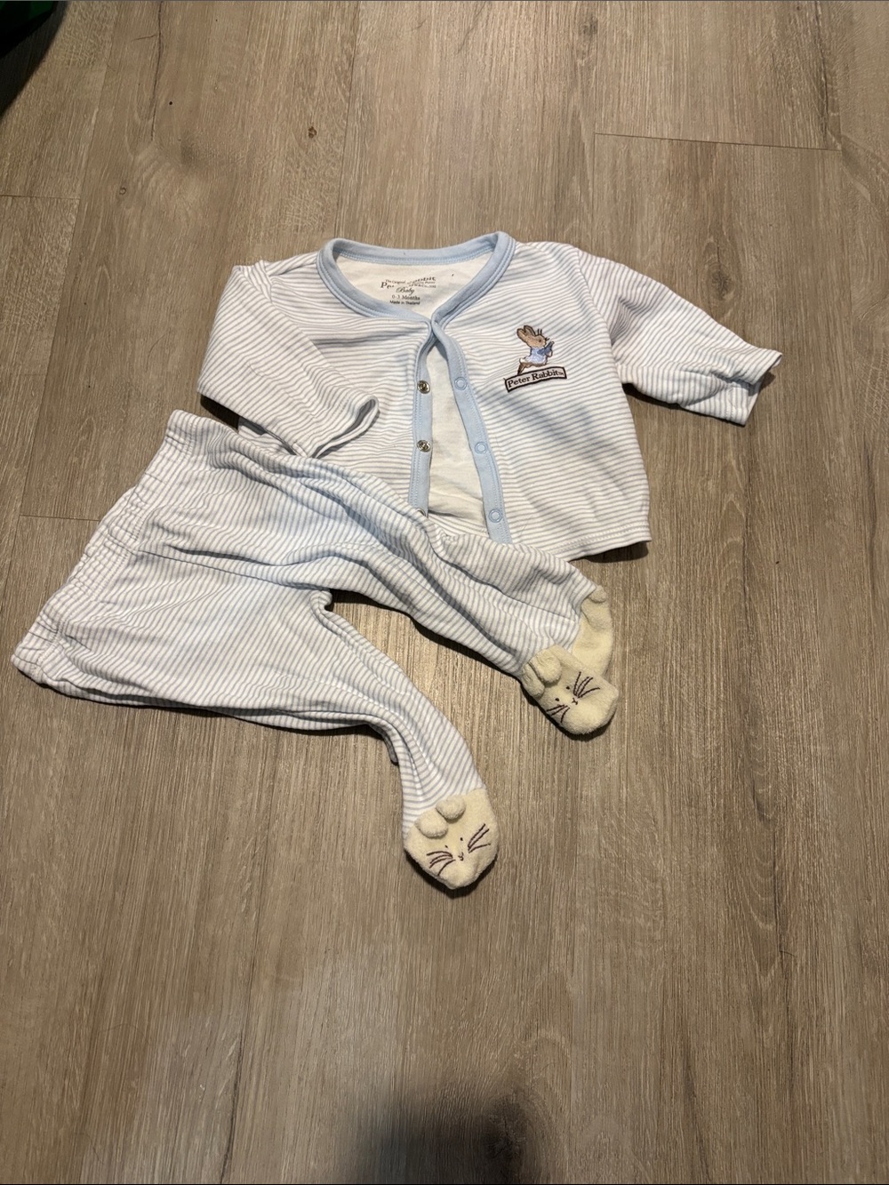 Peter Rabbit Light Blue Striped Baby Two-Piece Set with Bunny‎ Accent